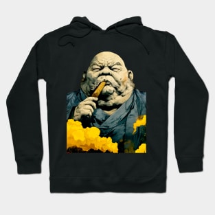 Puff Sumo: Smoking a Fat Robusto Cigar on a dark (Knocked Out) background Hoodie